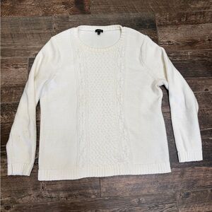 Talbots Cream Cable-Front Crewneck Sweater